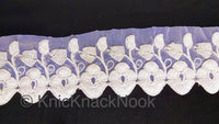 Thumbnail for White Tissue Fabric Trim With Embroidered Flowers, One Yard Lace Trims,