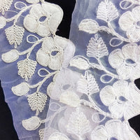 Thumbnail for White Tissue Fabric Trim With Embroidered Flowers, One Yard Lace Trims,