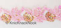 Thumbnail for Pink And Gold Sequins Trim With Diamante Beads, Floral Trims, Trimming