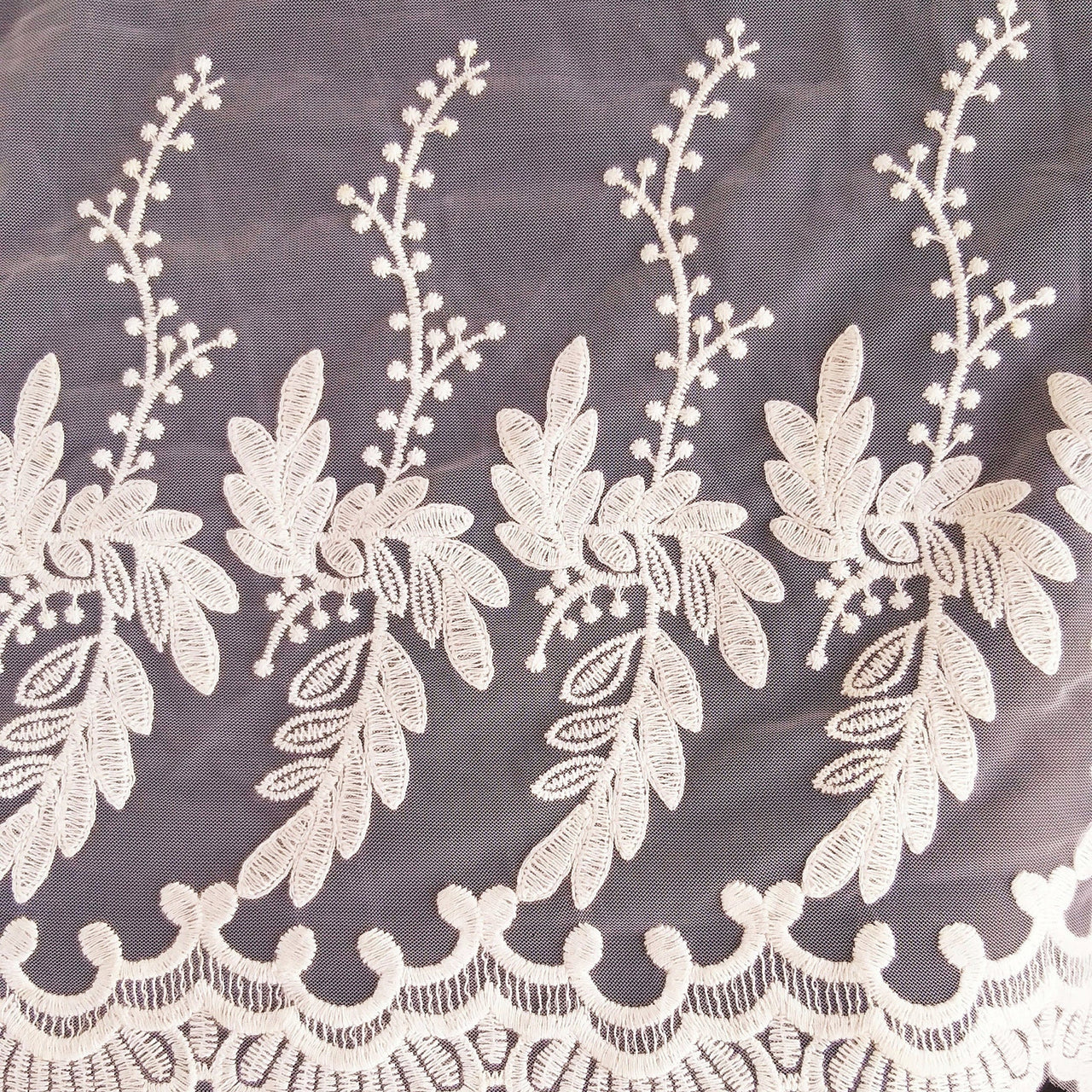 White Net Trim With Beautiful Floral Embroidery, Approx. 10.5 Inches wide, Lace Trim