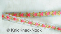 Thumbnail for Grey Tissue Fabric Trim with Pink & Gold Embroidery With Gold Sequins, , Lace Trim By 2 Yards Indian Decorative Trim