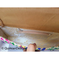 Thumbnail for Beige Fabric Clutch Purse With Floral Embroidery In Green, Yellow, Blue And Pink & Pearl Beads Detail, Wedding Clutch, Boho Clutch