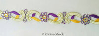 Thumbnail for Floral Embroidered Cutwork Trim, Yellow Embroidery, Beaded Floral Trim