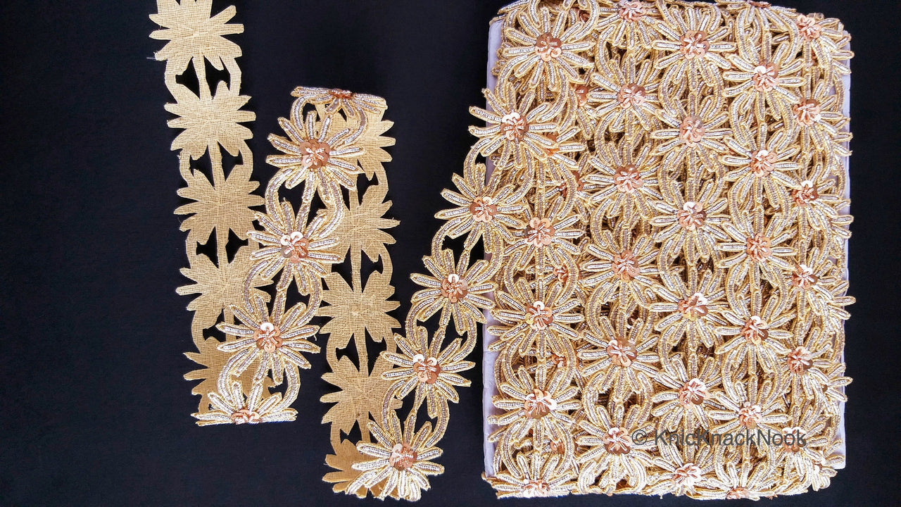 Embroidered Silver And Gold Zardozi Floral Trim, Threadwork Lace, Indian Trim