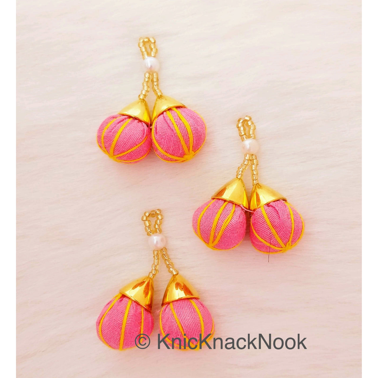 Baby Pink Tassels Art Silk Fabric Balls Bunch, Latkan, Embellishments