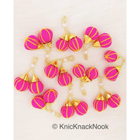 Thumbnail for Fuchsia Pink Tassels Art Silk Fabric Balls Bunch, Latkan, Embellishments