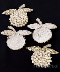 Thumbnail for Hand Embroidered White Fruit Applique, White Pearl Beads Applique Orange Motif In Pearls, Kids Applique Patch