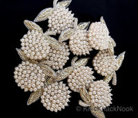 Thumbnail for Hand Embroidered White Fruit Applique, White Pearl Beads Applique Orange Motif In Pearls, Kids Applique Patch