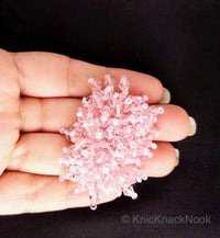 Thumbnail for Handmade Pink Beaded Oblong Applique, Sequinned Beads Applique Motif