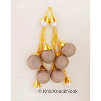Thumbnail for Grey Art Silk Fabric Balls Bunch Beaded Tassels, Latkan, Embellishments