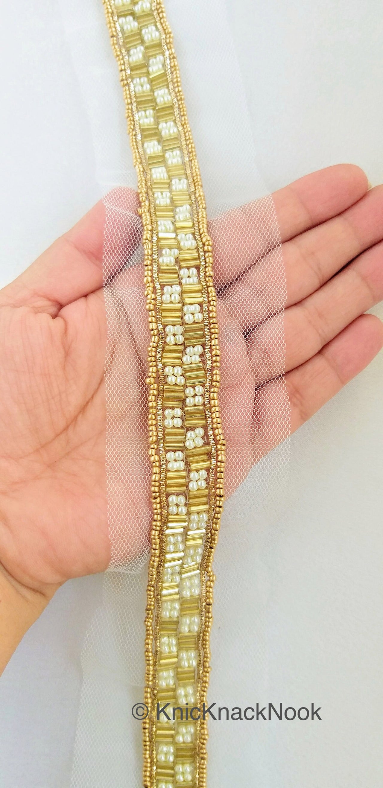 Wholesale Gold Beaded Trim, Pearl Trim, Embroidered Lace Trim