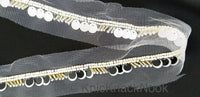 Thumbnail for White Net Lace With Black & White Sequins and Beads, Exclusive Laces, Sequinned Trimming