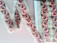 Thumbnail for Wholesale Sheer Gold Fabric Trim With Beige And Pink Floral Thread Embroidery 9 Yard Lace, Embroidered Trim,