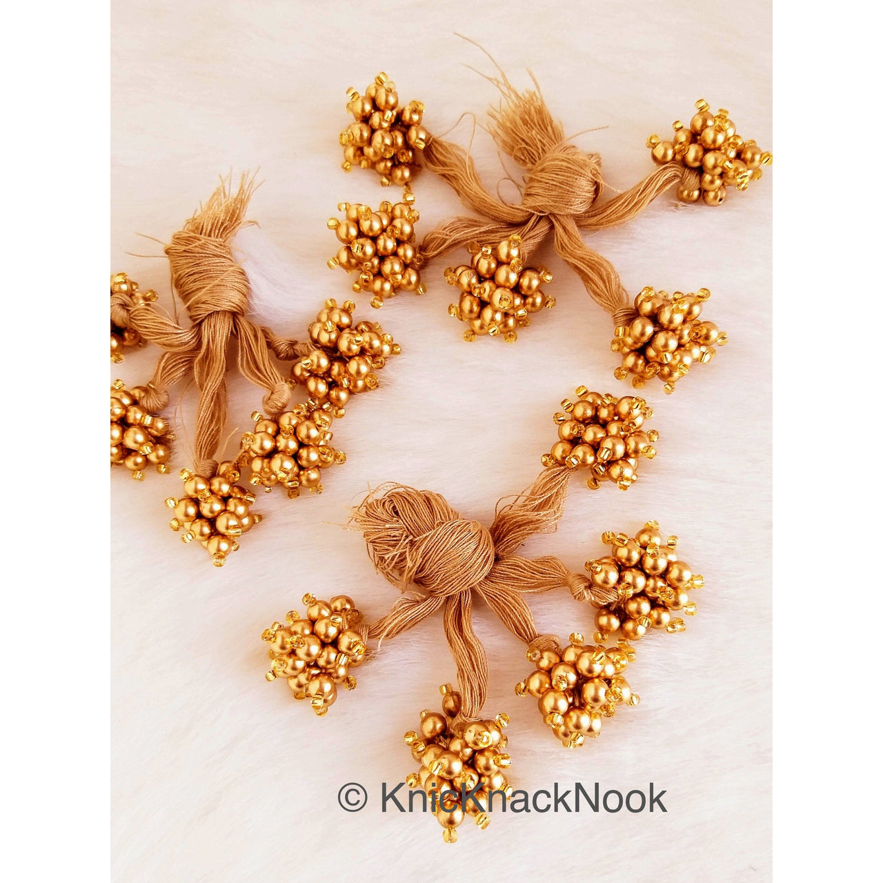 Gold Bead Tassels Latkan, Indian Latkans, Gold Beaded Danglers