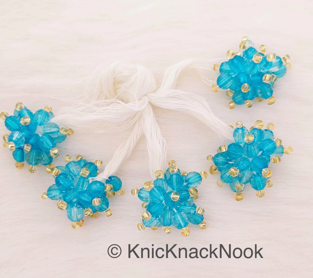 Blue Bead Tassels Latkan, Indian Latkans, Gold Beaded Danglers