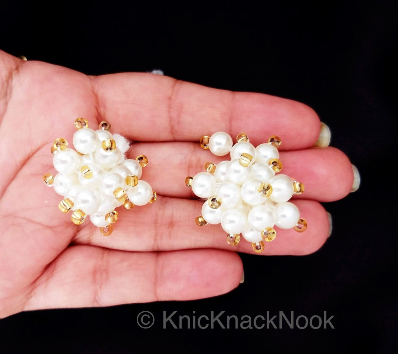 White Pearl Tassels Latkan, Indian Latkans, Gold Beaded Danglers