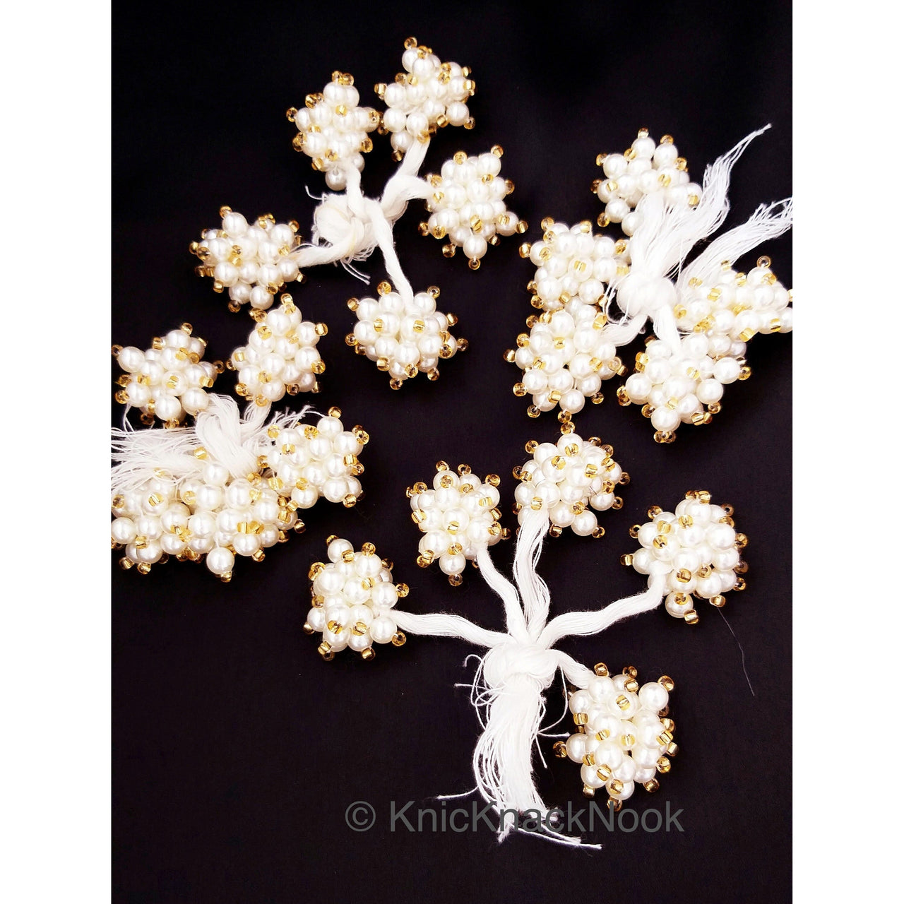White Pearl Tassels Latkan, Indian Latkans, Gold Beaded Danglers