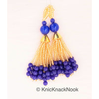 Thumbnail for Blue and Gold Beads Tassels Latkan, Indian Latkans, Gold Beaded Danglers