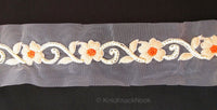 Thumbnail for Beige Net Trim With Floral Embroidery, Pearl Beads Trim, Beaded Trim