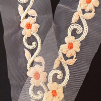 Thumbnail for Beige Net Trim With Floral Embroidery, Pearl Beads Trim, Beaded Trim