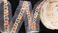 Thumbnail for Beige Net Trim With Floral Embroidery, Pearl Beads Trim, Beaded Trim