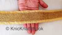 Thumbnail for Wholesale Beige Art Silk Fabric Trim With Gold Bugle Beads Embellishments And Gold Embroidery, Beaded Trim,