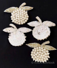 Thumbnail for Hand Embroidered White Fruit Applique, White Pearl Beads Applique Orange Motif In Pearls, Kids Applique Patch