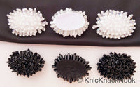 Thumbnail for Handmade White Beaded Oblong Applique, Sequinned Beads Applique Motif