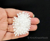 Thumbnail for Handmade White Beaded Oblong Applique, Sequinned Beads Applique Motif