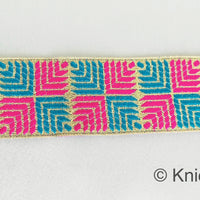 Thumbnail for Pink And Blue Jacquard Trim, Approx 34mm Wide, Decorative Trim