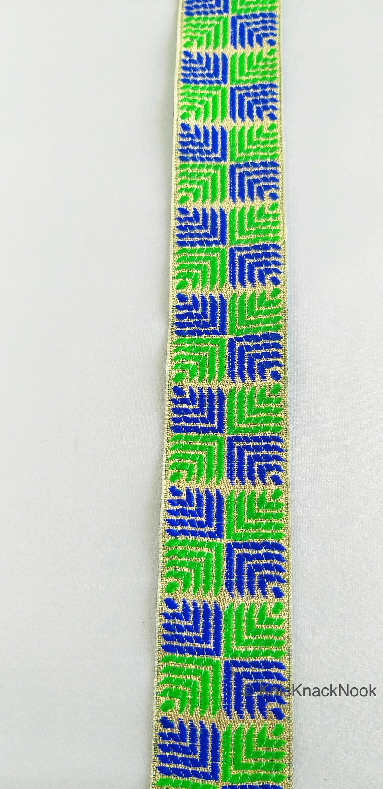 Blue And Green Jacquard Trim, Approx 34mm Wide, Decorative Trim