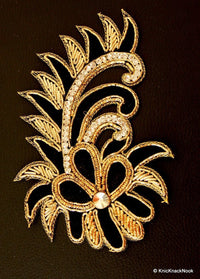Thumbnail for Hand Embroidered Floral Applique, Zardozi And Rhinestone, Crystal Motif