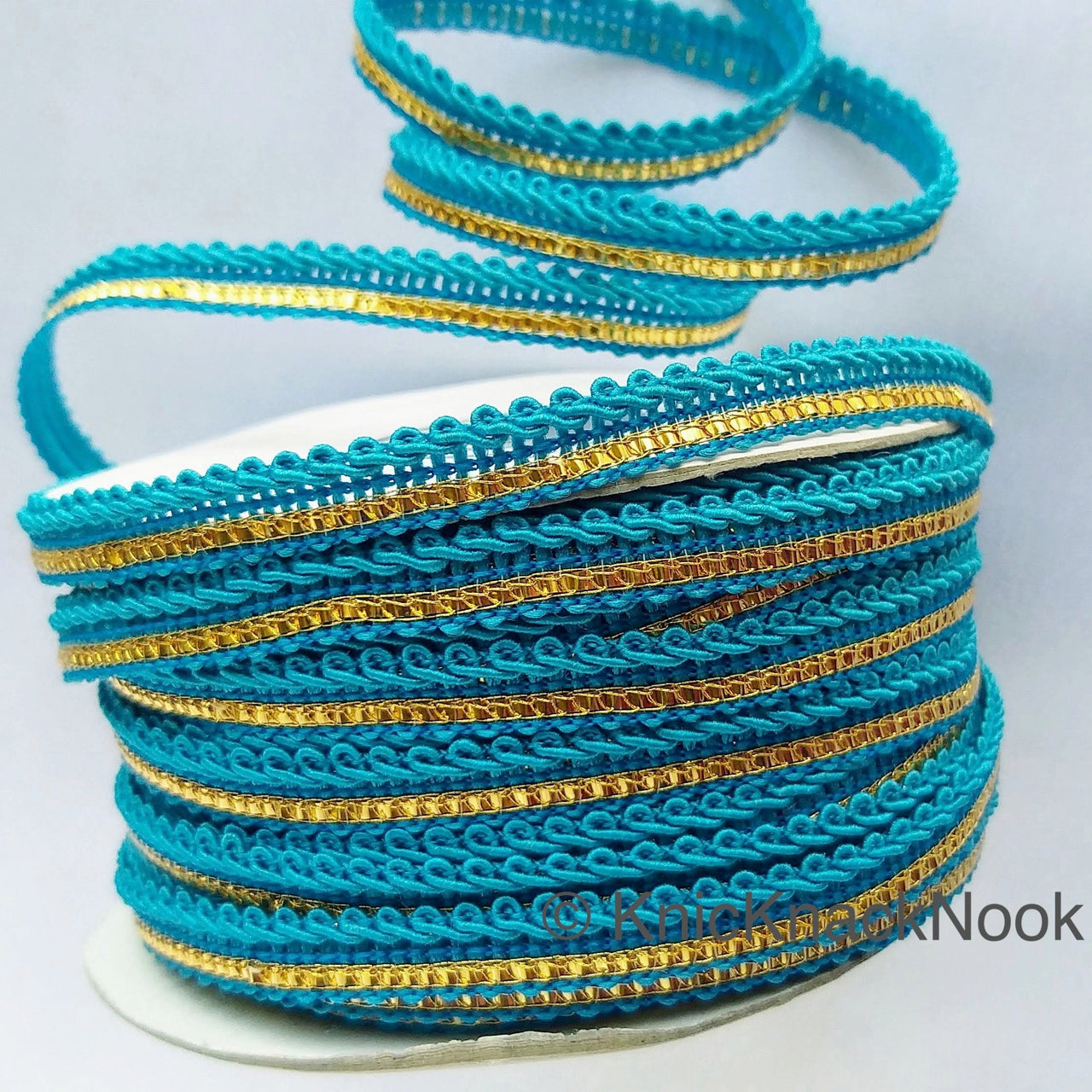 Blue And Gold Gimp Trim, Approx. 8mm wide, Upholstery Trim