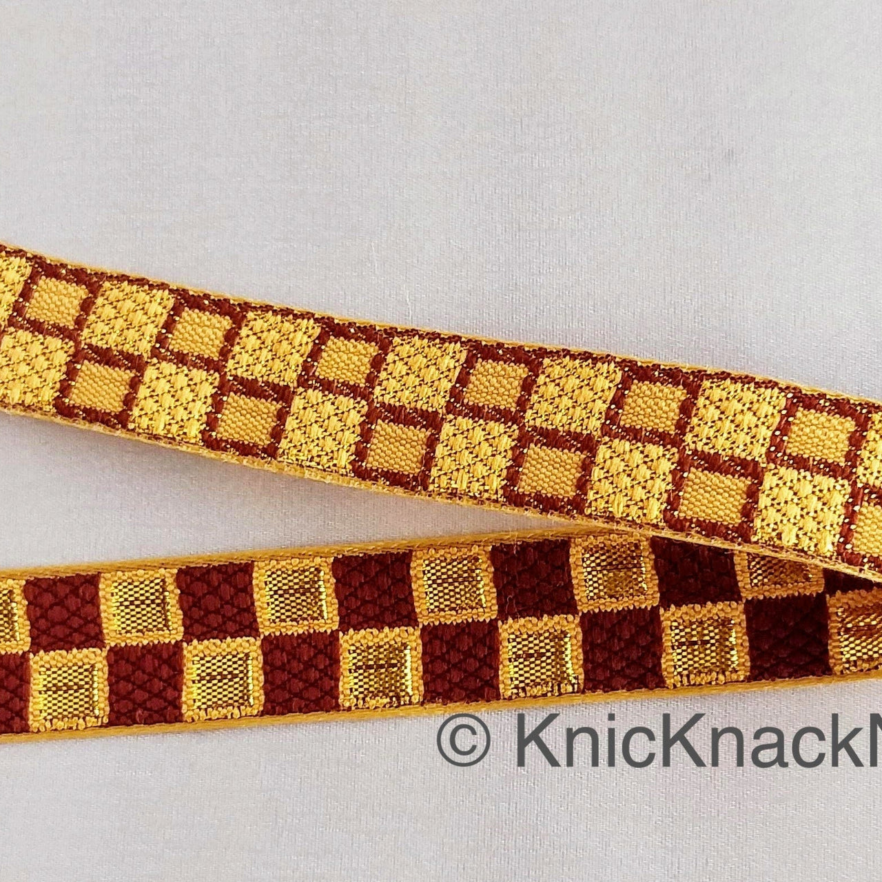 Brown and Gold Jacquard Weaving Trim, Trim By 2 Yards, Craft Decorative Ribbon
