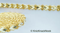 Thumbnail for Off White And Gold Thread Lace Trim With Beads And Mirrors Embellishments Approx. 22mm, Decorative Fashion Trim Sari Border Trim by 9 Yards