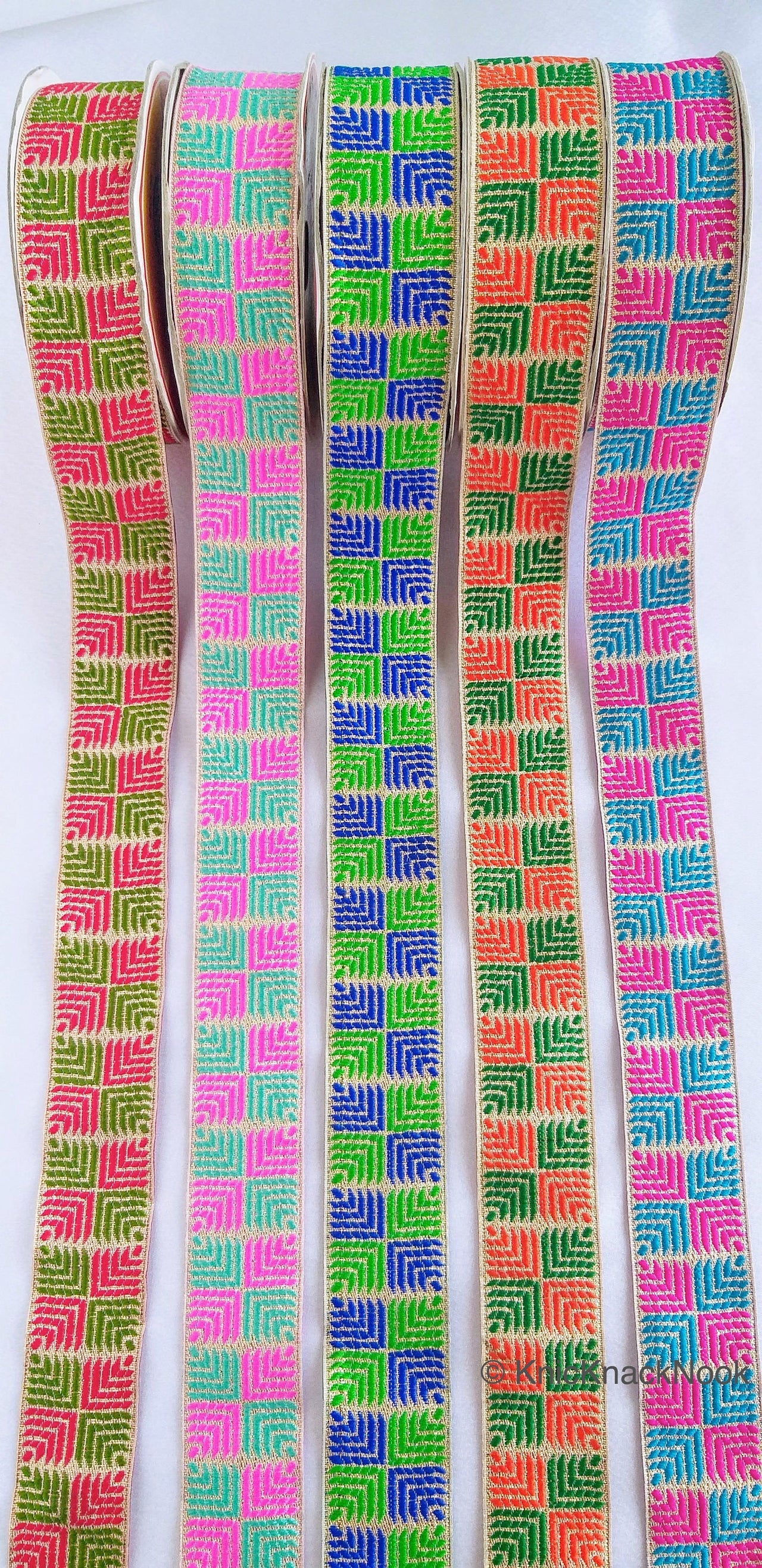 Orange And Green Jacquard Trim, Approx 34mm Wide, Decorative Trim