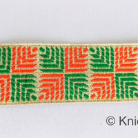 Thumbnail for Orange And Green Jacquard Trim, Approx 34mm Wide, Decorative Trim