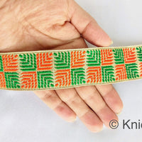 Thumbnail for Orange And Green Jacquard Trim, Approx 34mm Wide, Decorative Trim