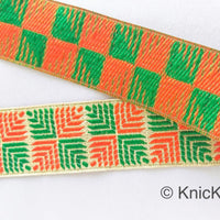 Thumbnail for Orange And Green Jacquard Trim, Approx 34mm Wide, Decorative Trim