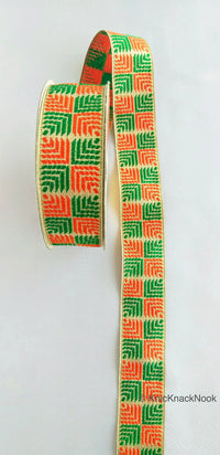 Thumbnail for Orange And Green Jacquard Trim, Approx 34mm Wide, Decorative Trim