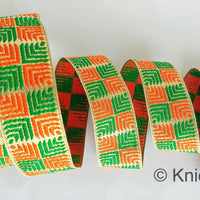 Thumbnail for Orange And Green Jacquard Trim, Approx 34mm Wide, Decorative Trim