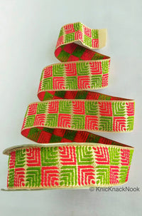 Thumbnail for Red And Green Jacquard Trim, Approx 34mm Wide, Decorative Trim