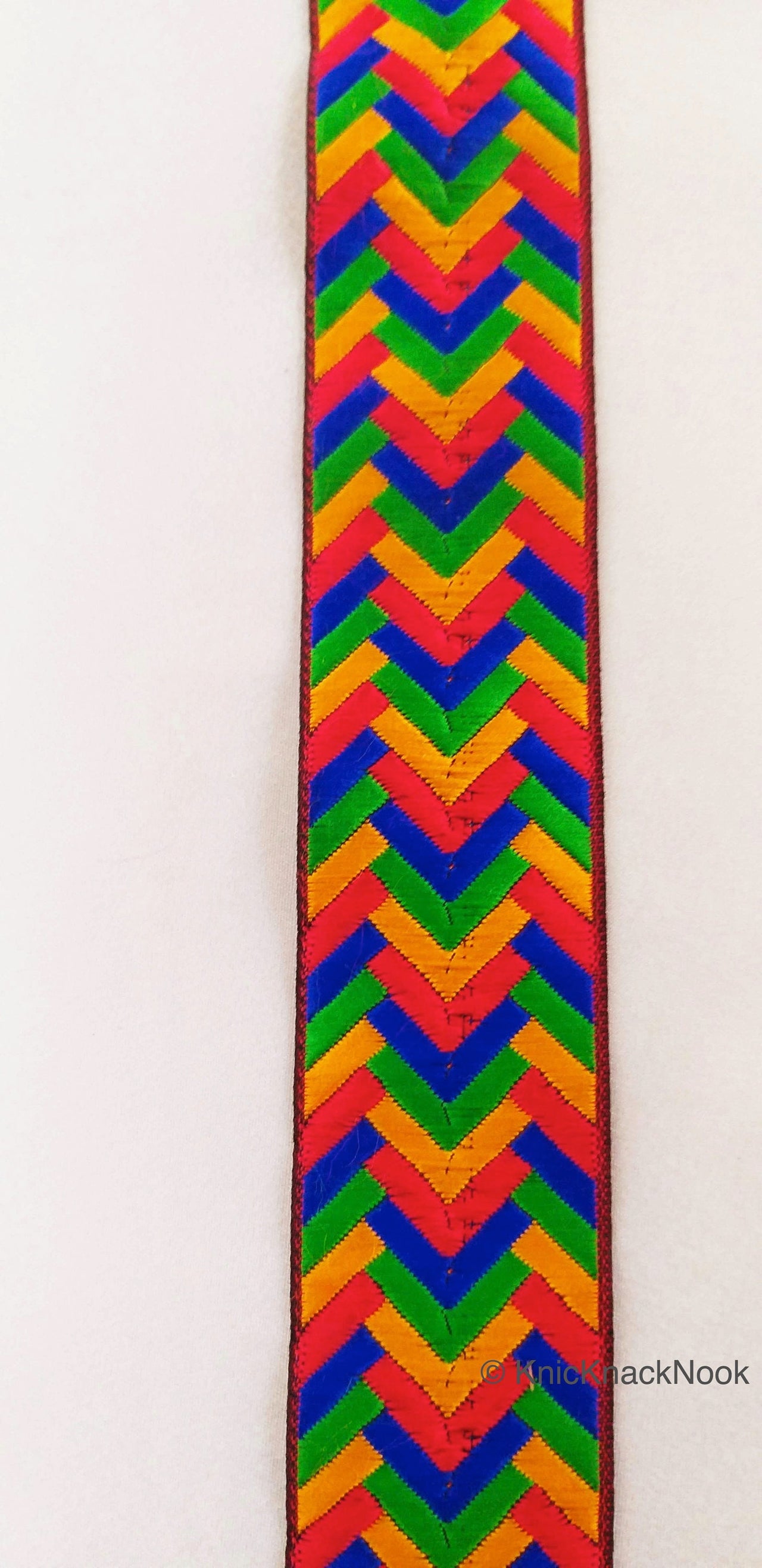 Yellow, Red, Blue and Green Jacquard Weave Trim