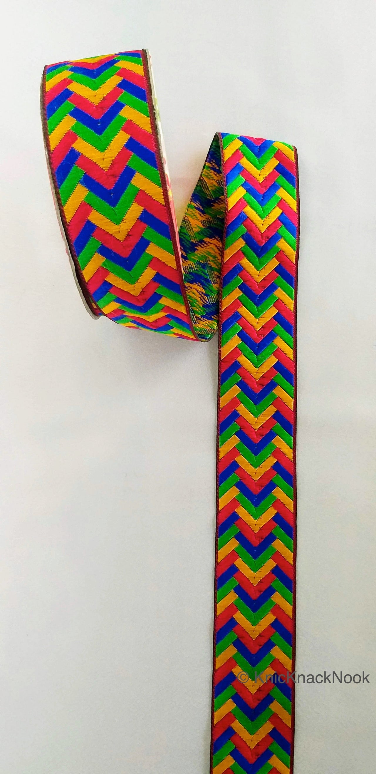 Yellow, Red, Blue and Green Jacquard Weave Trim