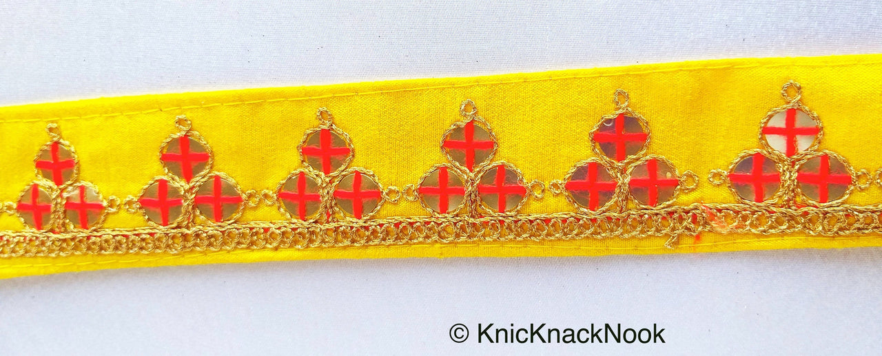 Wholesale Mirrored Trim With Gold Embroidery, Indian Sari border, Decorative Trim