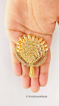 Thumbnail for Hand Embroidered Floral Applique With Gold Sequins And Beads, Zardozi Appliqué Patch, Wedding Dress Applique