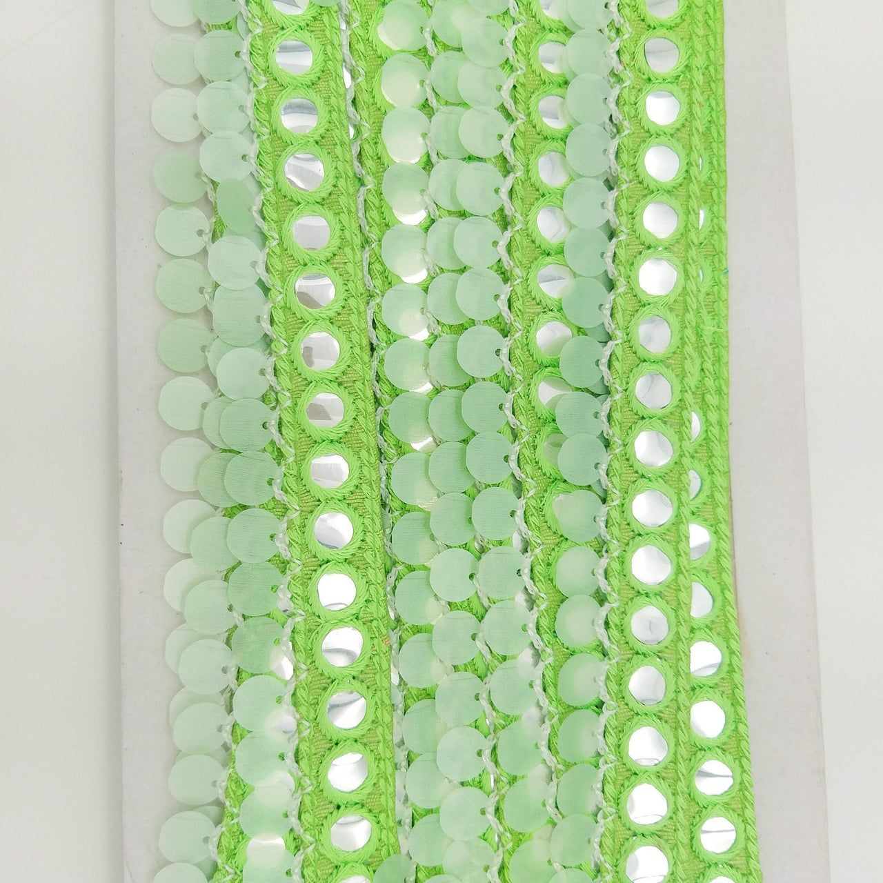 Green Fringe Trim With Mirrors And Sequins Tassels, Boho, Bohemian Trim