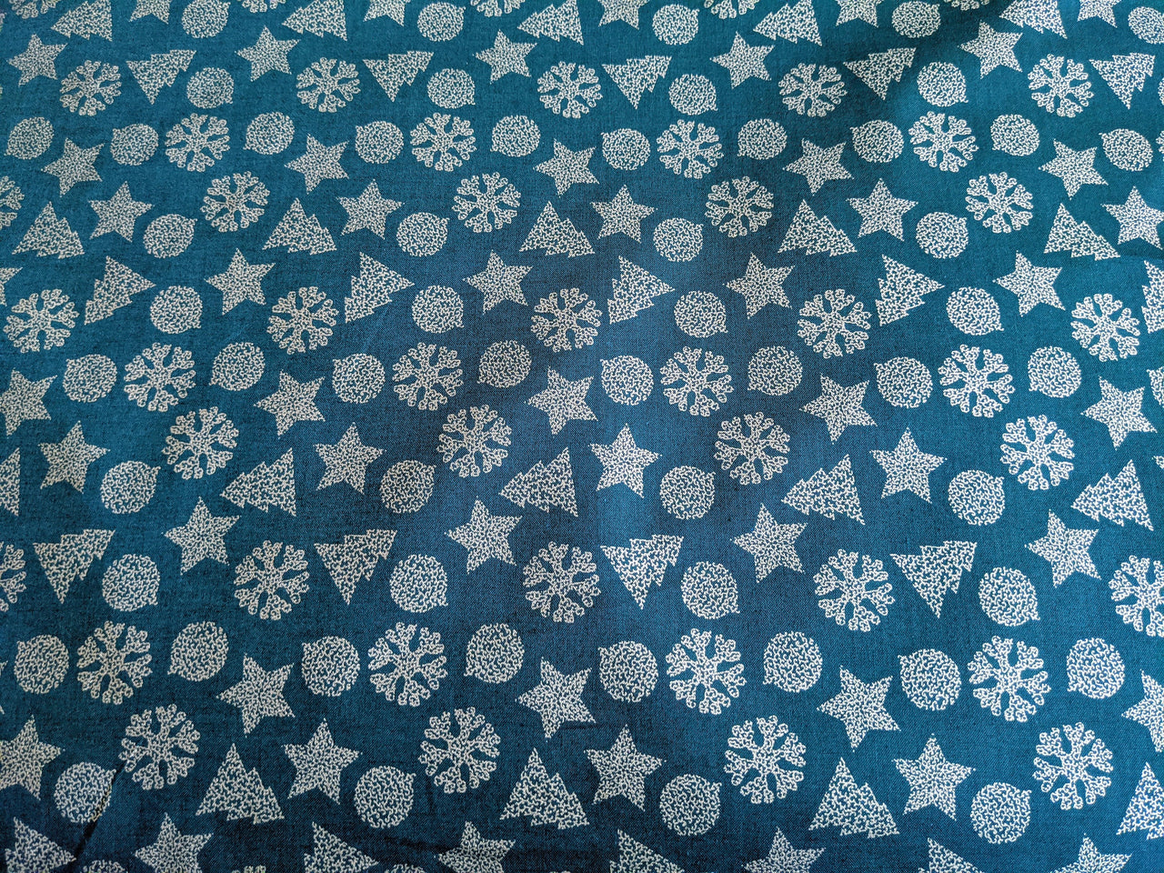 Bottle Green And Gold Cotton Fabric Christmas Snowflakes Xmas Tree Star Fabric, Festive Fabric, Holiday Fabric