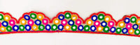 Thumbnail for Beige Multicoloured Indian Mirror Trim, Kutch Embroidered Navratri Garba Dress Trim Bridal Lace, Indian Sari Border 42 mm Wide Trim Per Yard
