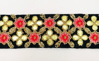 Thumbnail for Black Art Silk Fabric Trim, Salmon Pink & Gold Floral Embroidery Gota Patti Indian Sari Border Trim By Yard Decorative Trim Craft Lace